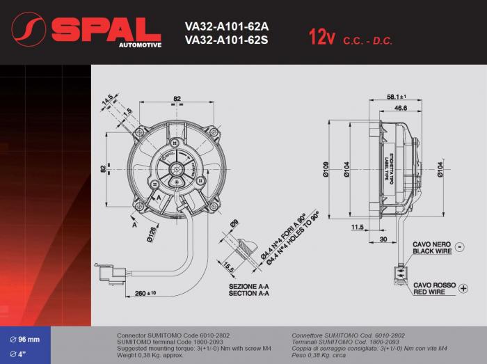 Spal Kühlerventilator 210m³ blasend 
D109-D96 T=48 / VA32-A101-62S 12V