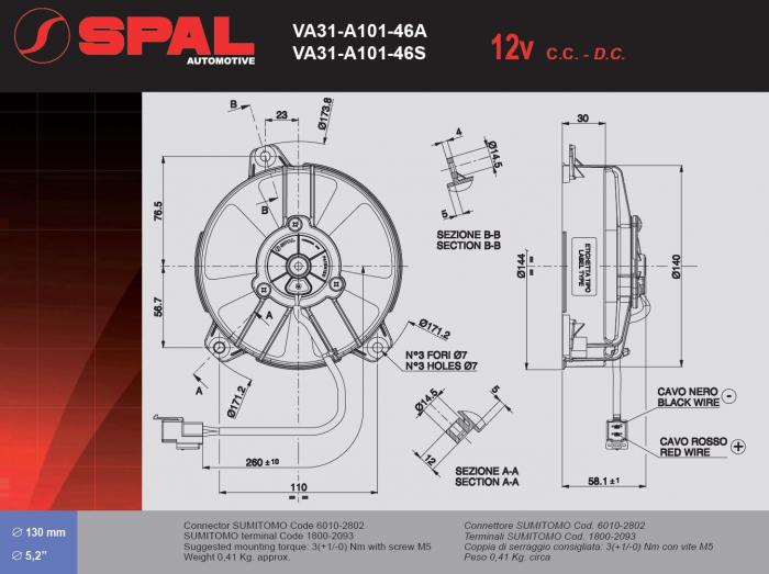 Spal Kühlerventilator VA31-A101-46S 12V 
D144-D130 T=60 / 520m³ blasend