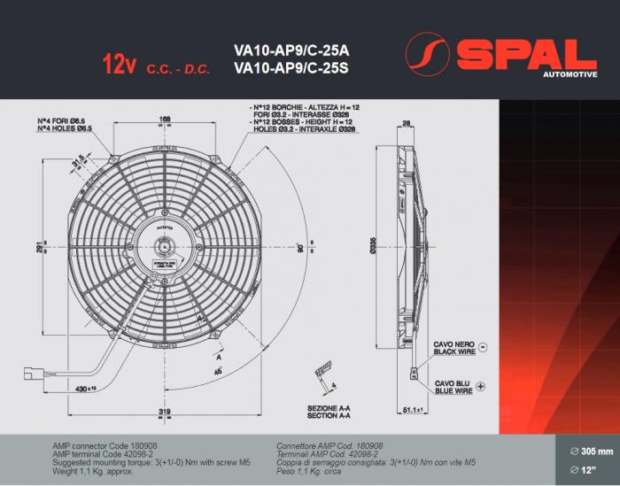 Spal Kühlerventilator VA10-AP9/C-25S 12V 
D336-D305 T=52 / 1450m³ blasend