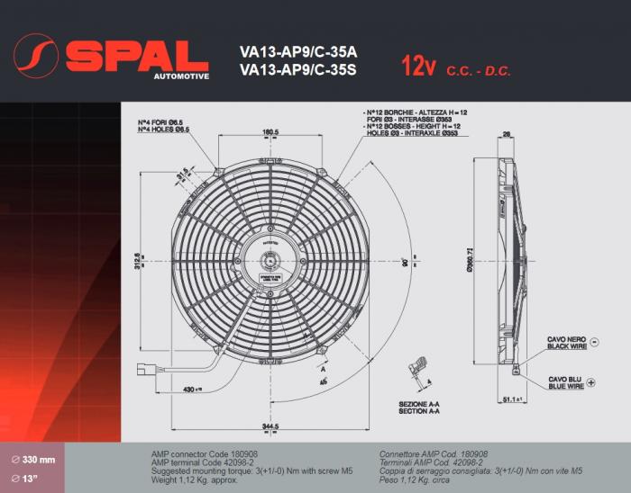 Spal Kühlerventilator 1680m³ blasend 
D360-D330 T=52 / VA13-AP9/C-35S 12V