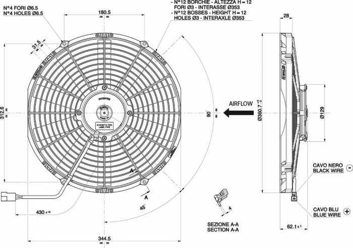 Spal Kühlerventilator VA13-AP51/C-35S 12V 
D360-D330 T=63 / 2020m³ blasend