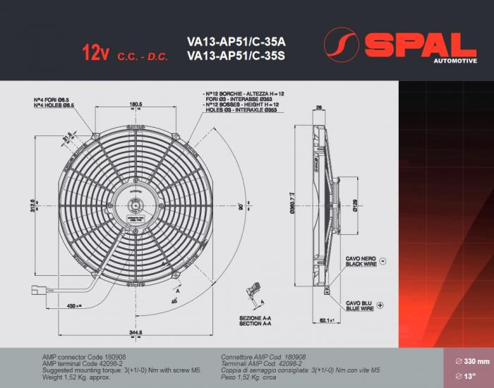 Spal Kühlerventilator VA13-AP51/C-35S 12V 
D360-D330 T=63 / 2020m³ blasend