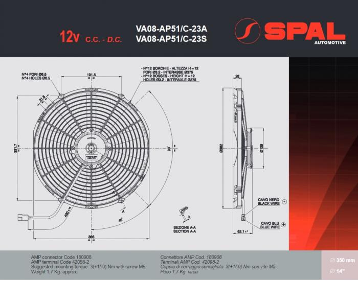 Spal Kühlerventilator 2140m³ blasend 
D382-D350 T=63 / VA08-AP51/C-23S 12V