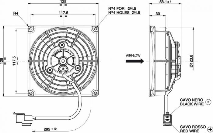 Spal Kühlerventilator 400m³ saugend 
D128-D115 T=58 / VA69A-A101-87A 12V