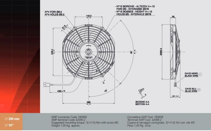 Spal Kühlerventilator 1360m³ saugend 
D284-D255 T=52 / VA11-AP7/C-57A 12V