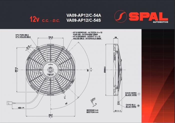 Spal Kühlerventilator 1430m³ saugend 
D310-D280 T=52 / VA09-AP12/C-54A  12V