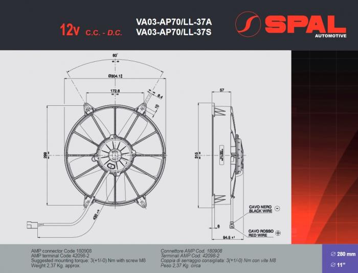 Spal Kühlerventilator 2330m³ saugend 
D315-D280 T=94  / VA03-AP70/LL-37A 12V