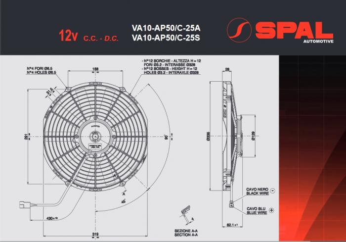 Spal Kühlerventilator 1860m³ saugend 
D336-D305 T=63 / VA10-AP50/C-25A 12V