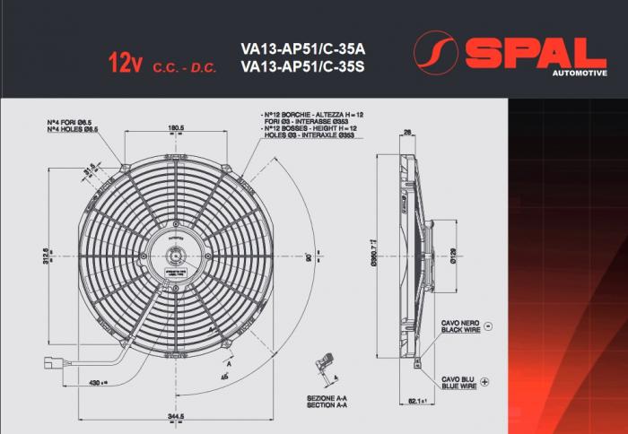 Spal 360mm saugend 12V Hochleistungs Motorsport Lüfter 1980m³ VA13-AP51/C-35A
