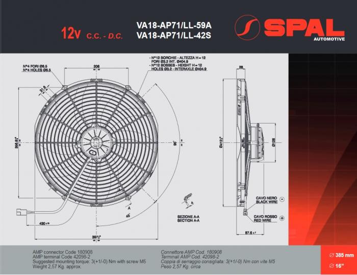 Spal Kühlerventilator 3430m³ saugend 
D414-D385 T=88 / VA18-AP71/LL-59A 12V