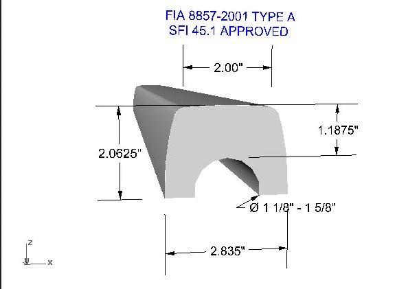 Polstermaterial FIA 8857-2001 Kopfschutzpolster 
 D44,5-50 915mm lang gelb