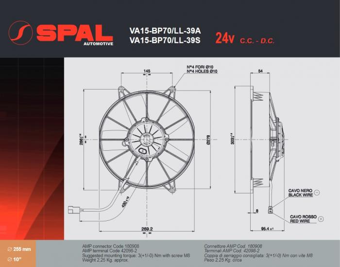 Spal Kühlerventilator 1860m³ blasend 
D286-D255 T=95 / VA15-BP70/LL-39S 24V