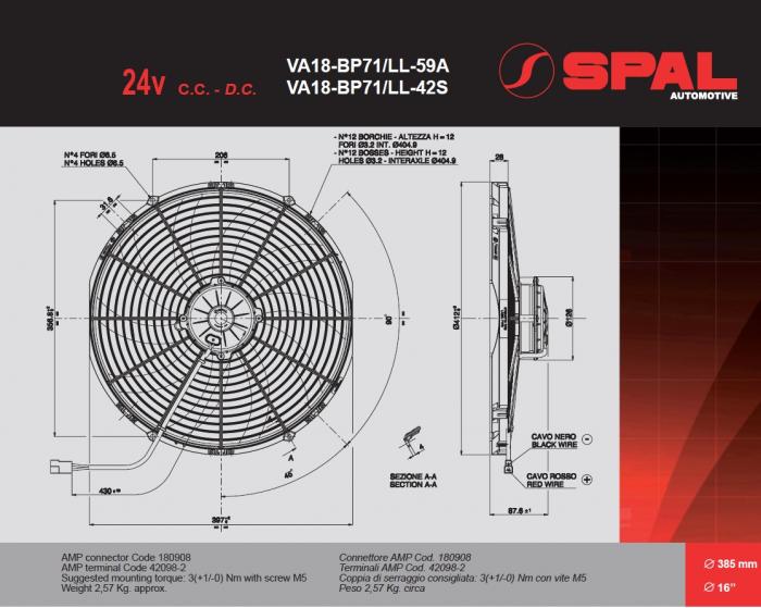 Spal Kühlerventilator 3390m³ blasend 
D414-D385 T=86 / VA18-BP71/LL-42S 24V