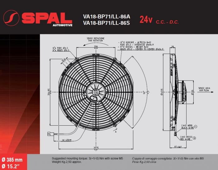 Spal Kühlerventilator VA18-BP71/LL-86S 24V 
D414-D385 T=86 / 3490m³ blasend