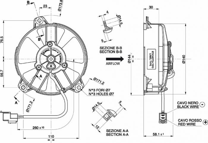 Spal Kühlerventilator VA31-B101/IE-46A 24V 
D144-D130 T=58 / 560m³ saugend ersetzt VA31-B101-46A 