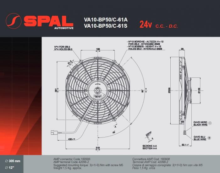 Spal Kühlerventilator 2280m³ saugend 
D335-D305 T=63 / VA10-BP50/C-61A 24V