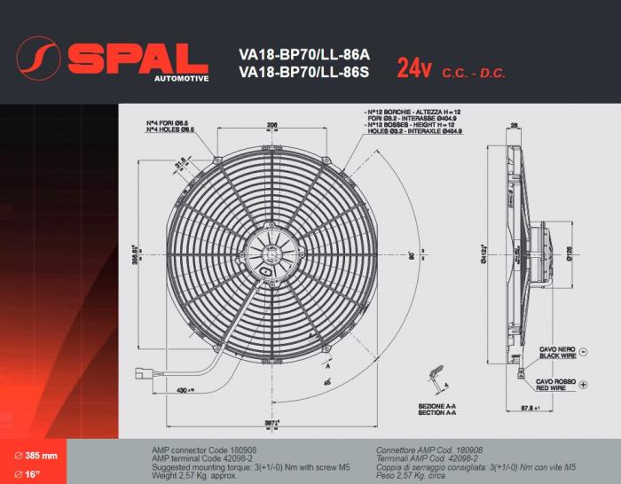 Spal Kühlerventilator 3430m³ saugend 
D414-D385 T=86 / VA18-BP70/LL-86A 24V
