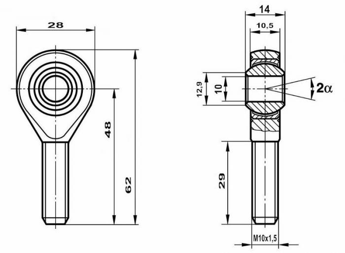 Fluro Motorsport Gelenkkopf GAXSW 10 MS AR 
 hochfest 42CrMo4, Lager vorgespannt