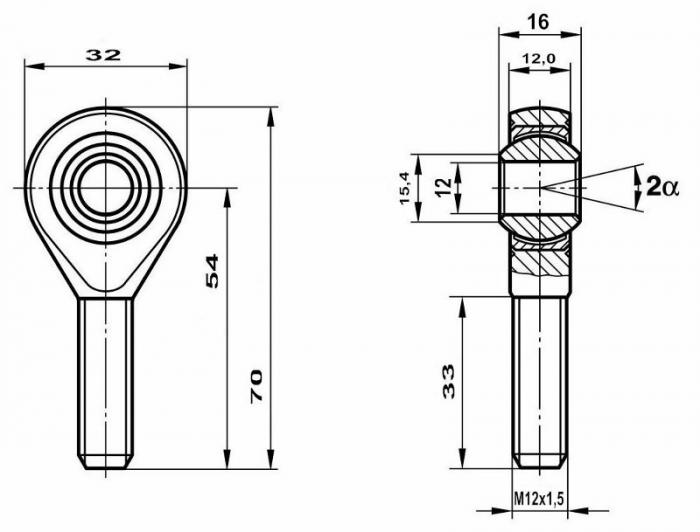 Fluro Motorsport Gelenkkopf GAXSW 12x1,5 MS AR 
 hochfest 42CrMo4, Lager vorgespannt