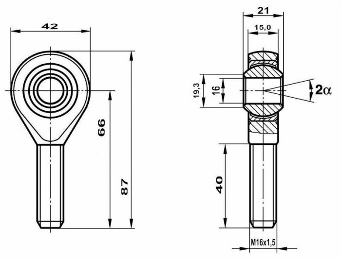 Fluro Motorsport Gelenkkopf GAXSW 16x1,5 MS AR 
 hochfest 42CrMo4, Lager vorgespannt