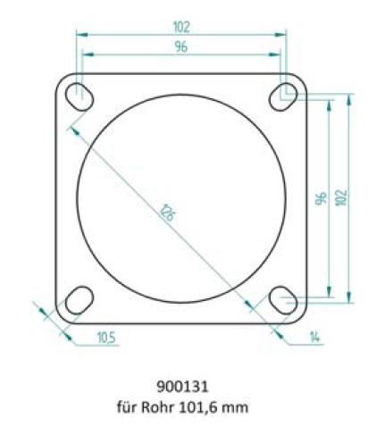 Powersprint Quadrat-Flansch 
101,6 mm Ø Rohrausschnitt