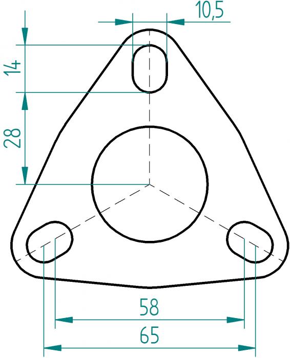Powersprint Dreiecks-Flansch 3-Loch 
35 mm Ø Rohrausschnitt