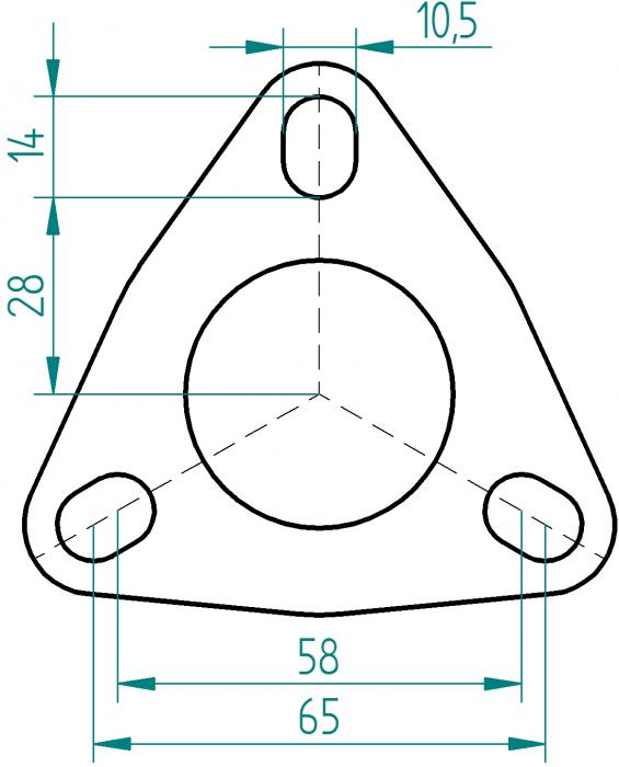 Powersprint Dreiecks-Flansch 3-Loch 
38 mm Ø Rohrausschnitt