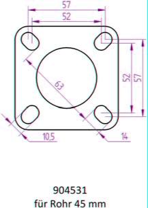 Powersprint Quadrat-Flansch 4- Loch 
45 mm Ø Rohrausschnitt