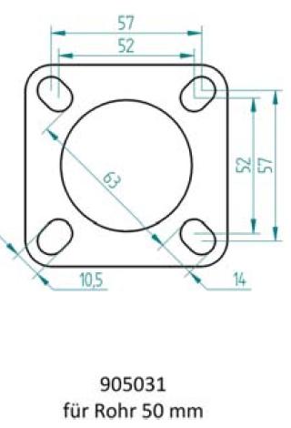 Powersprint Quadrat-Flansch 4-Loch 
50 mm Ø Rohrausschnitt