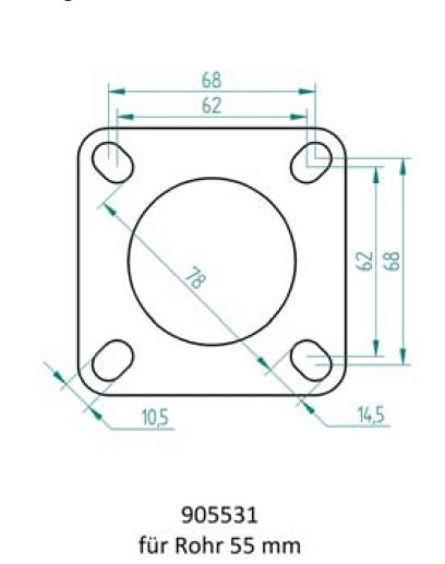 Powersprint Quadrat-Flansch 4-Loch 
55 mm Ø Rohrausschnitt