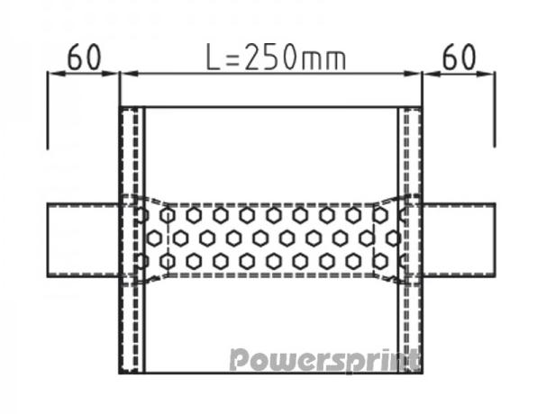 Powersprint Schalldämpfer Short Box 
oval Ø 60mm 370 mm Länge