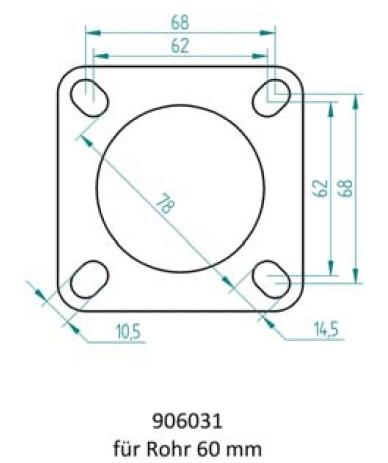 Powersprint Quadrat-Flansch 4-Loch 
60 mm Ø Rohrausschnitt
