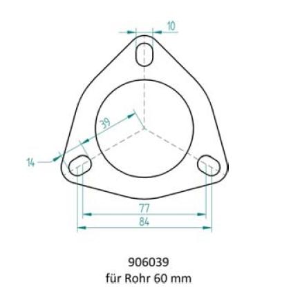 Powersprint Dreiecks-Flansch 3-Loch 
60 mm Ø Rohrausschnitt