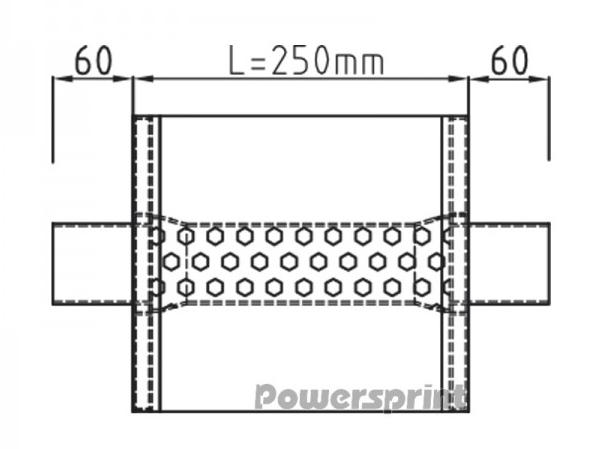 Powersprint Schalldämpfer Short Box 
oval Ø 63,5mm 370 mm Länge
