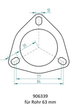 Powersprint Dreiecks-Flansch 3-Loch 
63,5 mm Ø Rohrausschnitt
