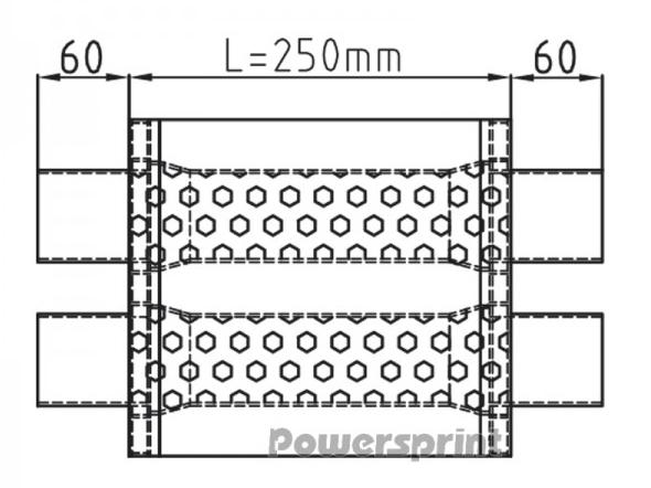 Powersprint Schalldämpfer Short Box 
oval zweiflutig Ø 65mm 370 mm Länge