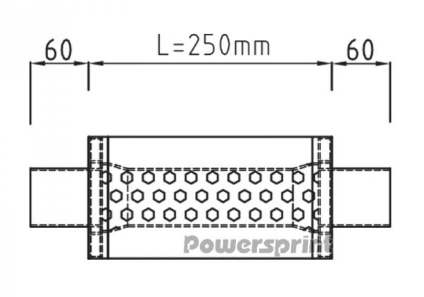 Powersprint Schalldämpfer Short Box 
rund Ø 65mm 370 mm Länge