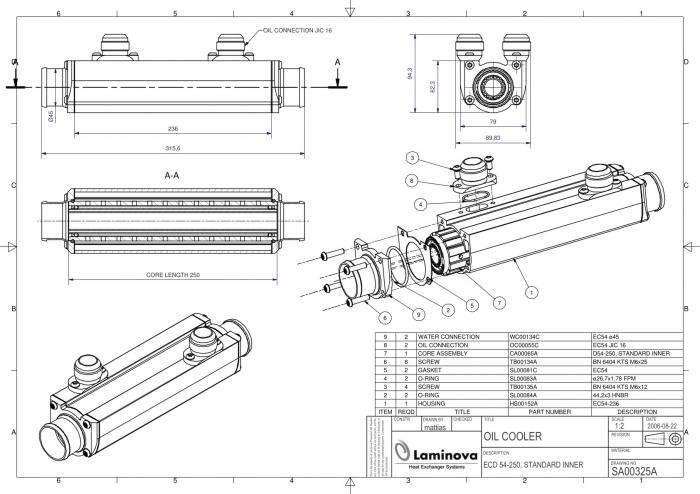 Laminova Ölkühler 325mm Ölanschluss: AN16 (1-5/16-12)
Wasseranschluss: Durchmesser 45mm SA00325