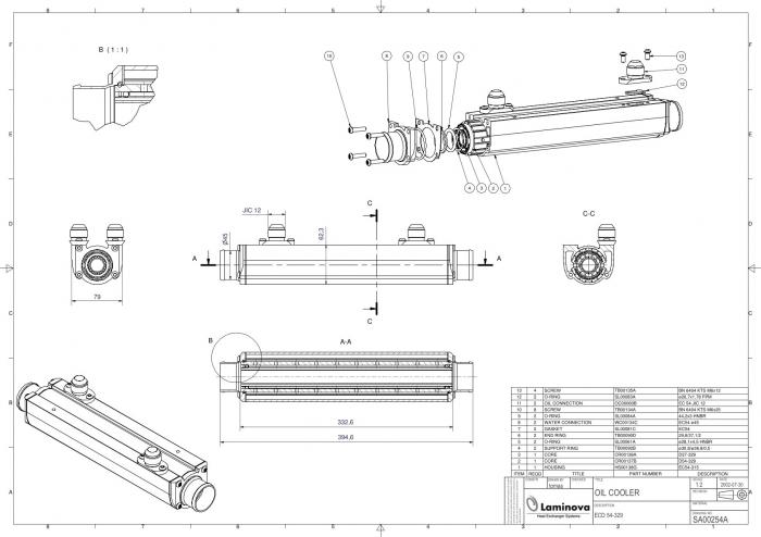 Laminova Ölkühler 395mm Ölanschluss: AN12 (1-1/16-12)
Wasseranschluss: Durchmesser 45mm SA00254