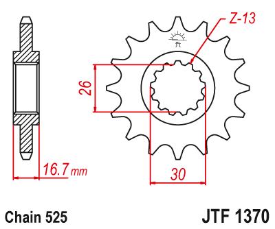 Ritzel Stahl Teilung 525 mit 14 Zähnen JTF1370.14 
passend für Yamaha MT09