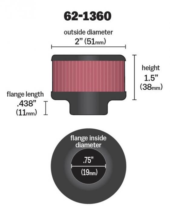 K&N Entlüftungsfilter 19mm 
51 mm Ø 38 mm Höhe