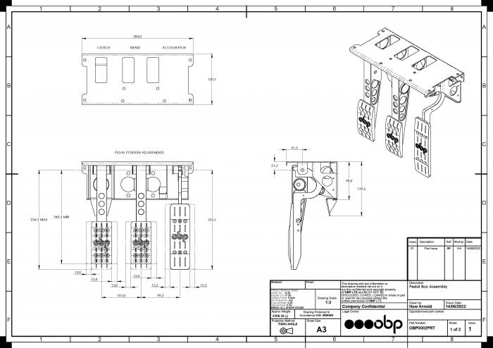 OBP Pedal Box Pro Race hängend Bulkhead Fit 
mit Wagebalken & Zylindern