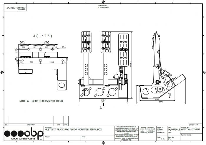 OBP Track Pro V2 Pedalbox OBP0331 
mit Waagebalken Set inc. Zylindern