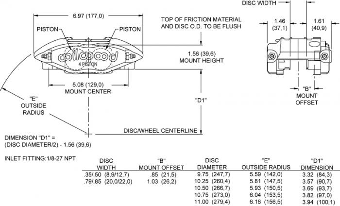 Wilwood Powerlite  (four Piston) 
D25,4mm Scheibe12,7mm