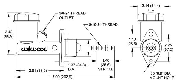 Hauptbremszylinder Wilwood 19,05 mm (0,75) 
mit integriertem Behälter 