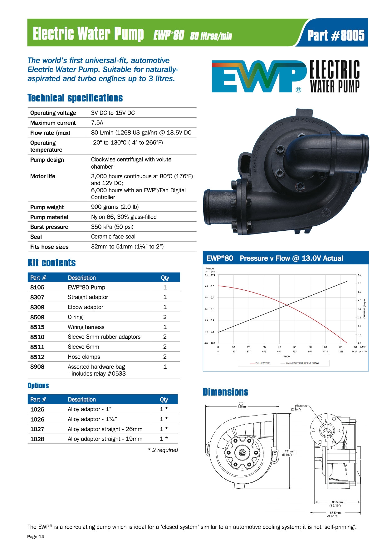 Elektrische Wasserpumpe EWP 80 12V Nylon