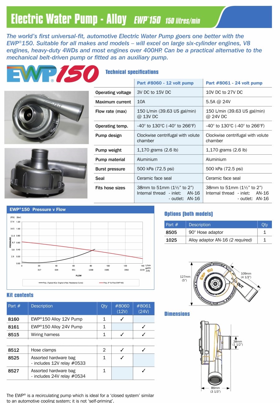 Elektrische Wasserpumpe EWP150 12V Aluminium